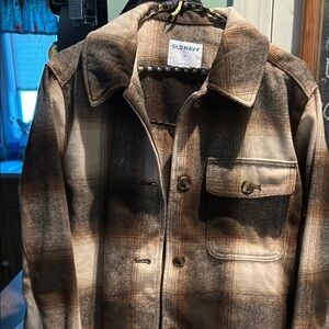 Old Navy Tan and Brown Plaid Shacket